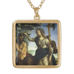 Pallas (Minerva) and Centaur by Sandro Botticelli Gold Plated Necklace