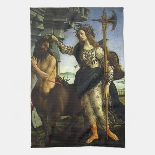 Pallas Minerva and Centaur by Sandro Botticelli Kitchen Towel