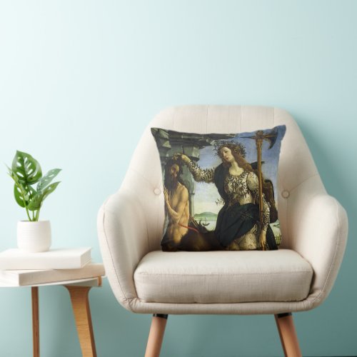 Pallas Minerva and Centaur by Sandro Botticelli Throw Pillow