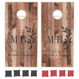 Pallet Wood Board Leaf Wedding Monogram Cornhole Set
