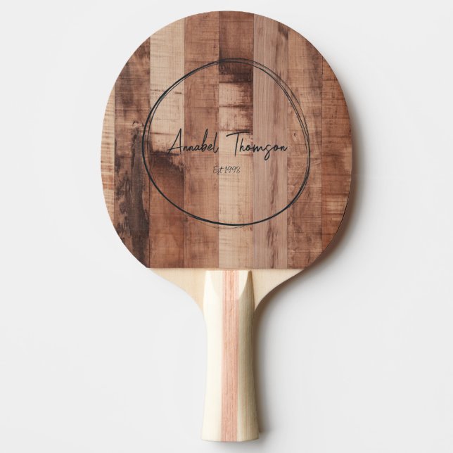 Pallet Wood Board Name in Drawn Circle  Ping Pong Paddle (Front)