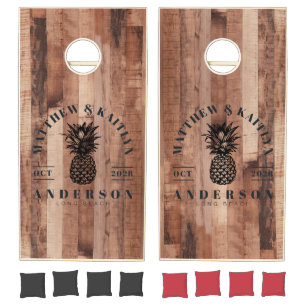 Pallet Wood Board Tropical Pineapple Wedding Crest Cornhole Set