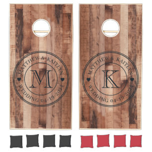 Pallet Wood Board Wedding Monogram Heart Cornhole Set
