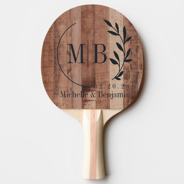 Pallet Wood Boards Leaf Wedding Monogram Ping Pong Paddle (Back)