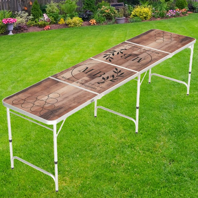Pallet Wood Boards Modern Leaf Wedding Monogram Beer Pong Table (Creator Uploaded)