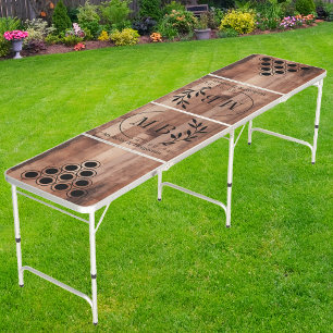 Pallet Wood Boards Modern Leaf Wedding Monogram DK Beer Pong Table