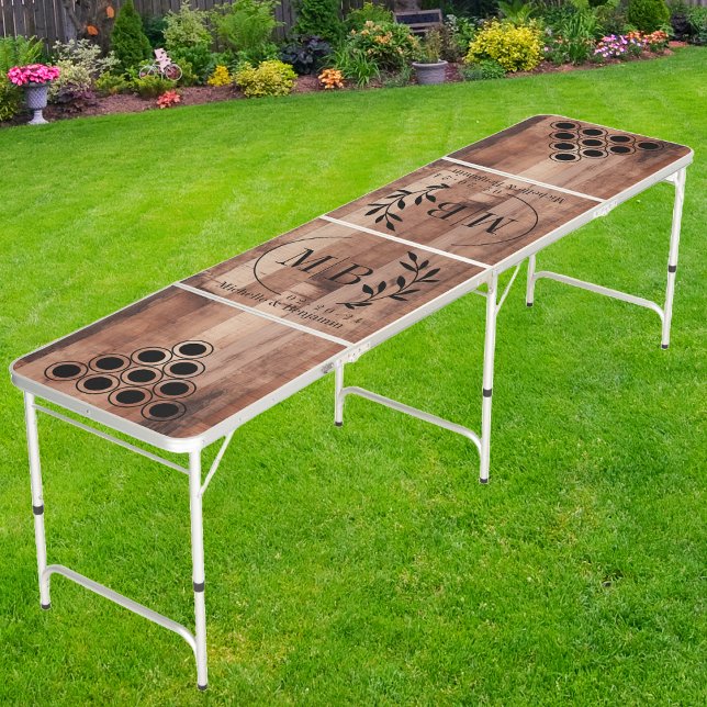 Pallet Wood Boards Modern Leaf Wedding Monogram DK Beer Pong Table (Creator Uploaded)