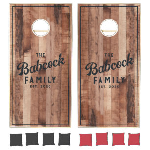 Pallet Wood Boards Retro Family Name & Year Cornhole Set