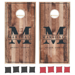 Pallet Wood Boards with Name & Initial Overlay Cornhole Set