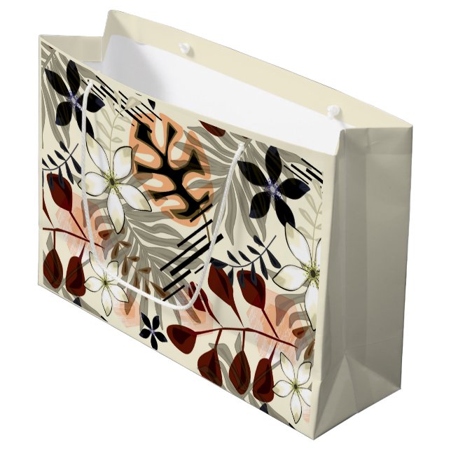 Palm and monstera leaves, tropical large gift bag (Front Angled)