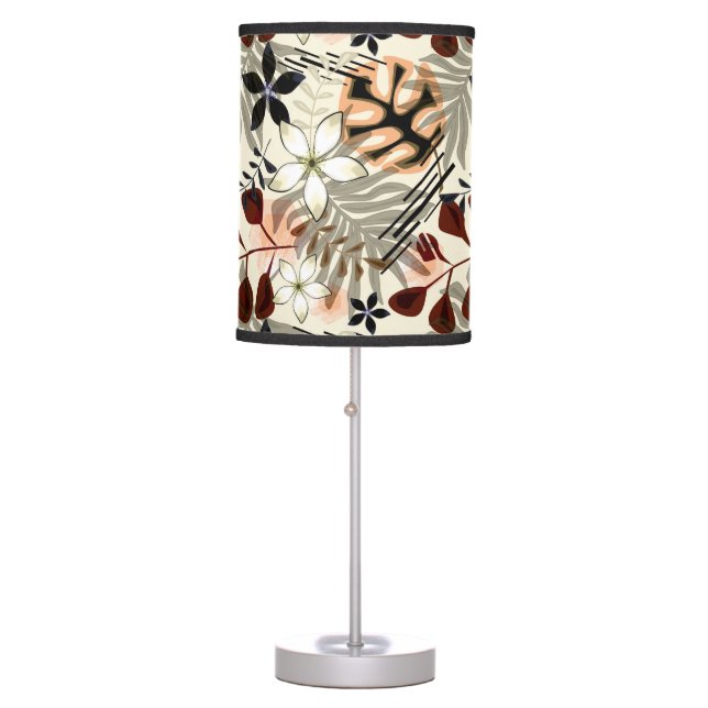Palm and monstera leaves, tropical table lamp (Front)