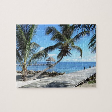 Palm And Pier In Belize Jigsaw Puzzle
