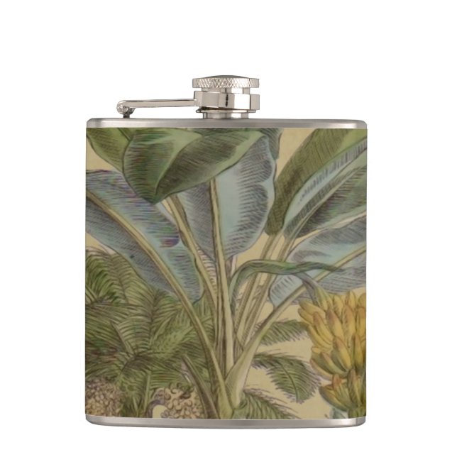 Palm Antique Tropical Fruit Botanical Art Flask (Front)