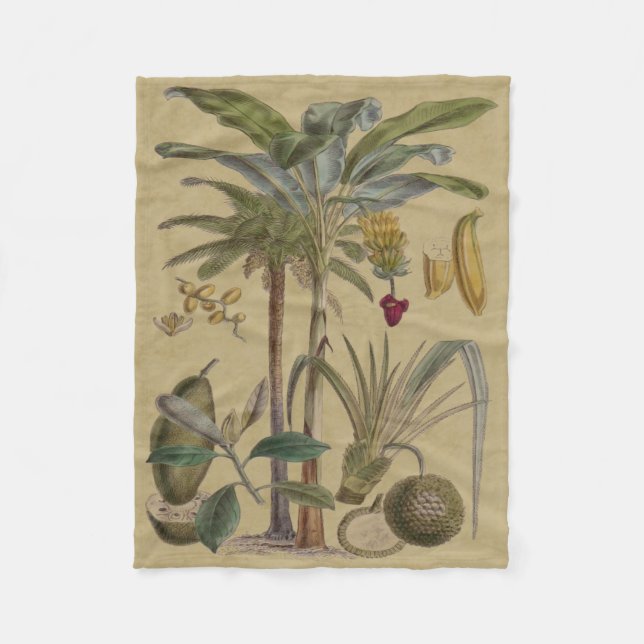 Palm Antique Tropical Fruit Botanical Art Fleece Blanket (Front)