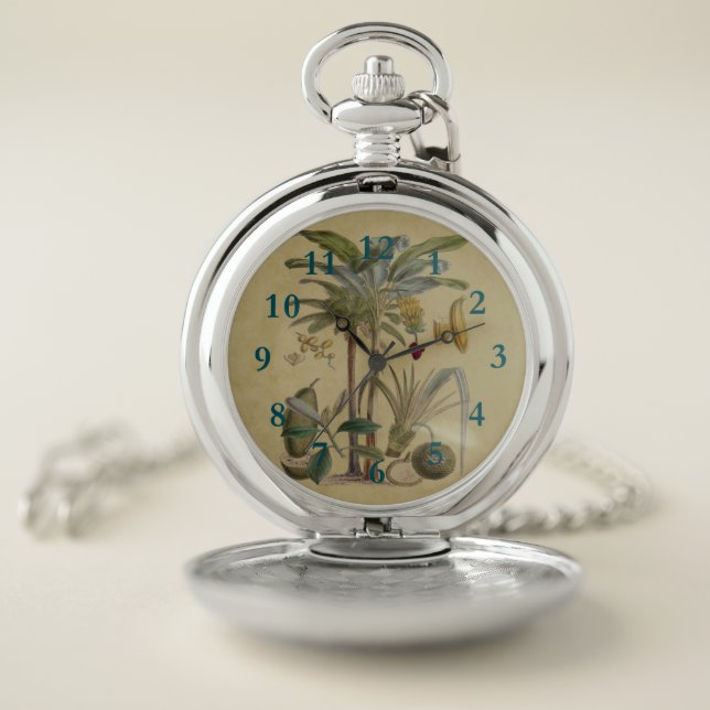 Palm Antique Tropical Fruit Botanical Art Pocket Watch (Inside)