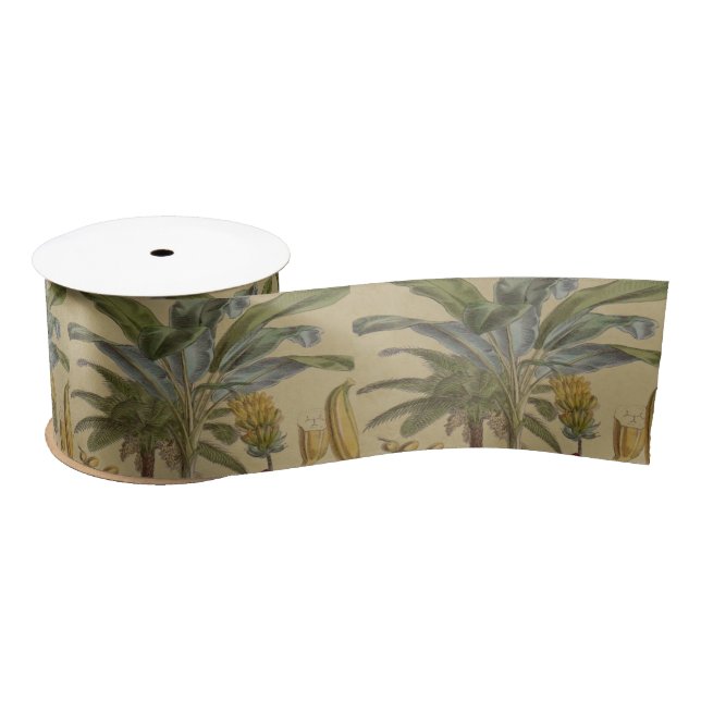 Palm Antique Tropical Fruit Botanical Art Satin Ribbon (Spool)