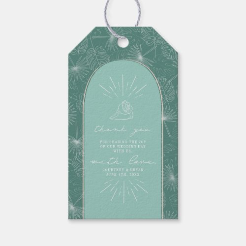 Palm Aqua Seashell Beach Wedding Thank You  Gift Tags