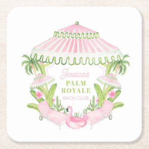 Palm Beach Cabana Bach Club | Bachelorette  Square Paper Coaster
