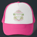 Palm Beach Cabana Bach Club | Bachelorette  Trucker Hat<br><div class="desc">This Bachelorette Weekend hat has a preppy design featuring  pink and green Palm Beach preppy styled cabana,  pool chairs and umbrellas surrounded by palm trees. You can personalize with your name.</div>