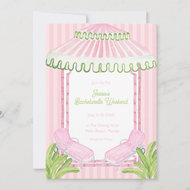 Palm Beach Cabana Bachelorette Weekend Invitation (Front)