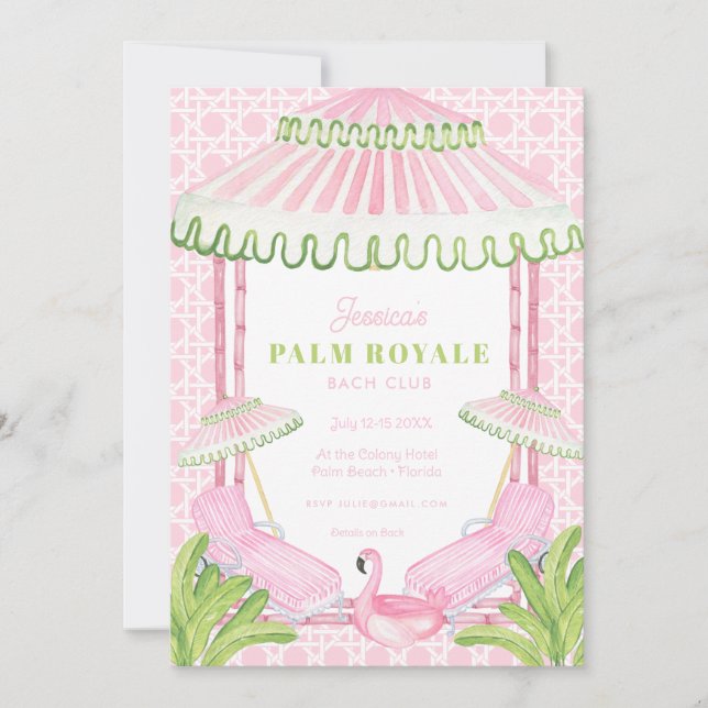 Palm Beach Cabana Bachelorette Weekend w Itinerary Invitation (Front)