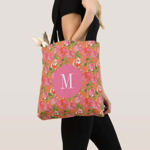 Palm Beach Christmas Ornaments Monogrammed Tote Bag