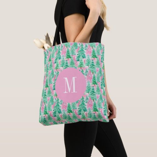 Palm Beach Christmas Trees Monogrammed Tote Bag