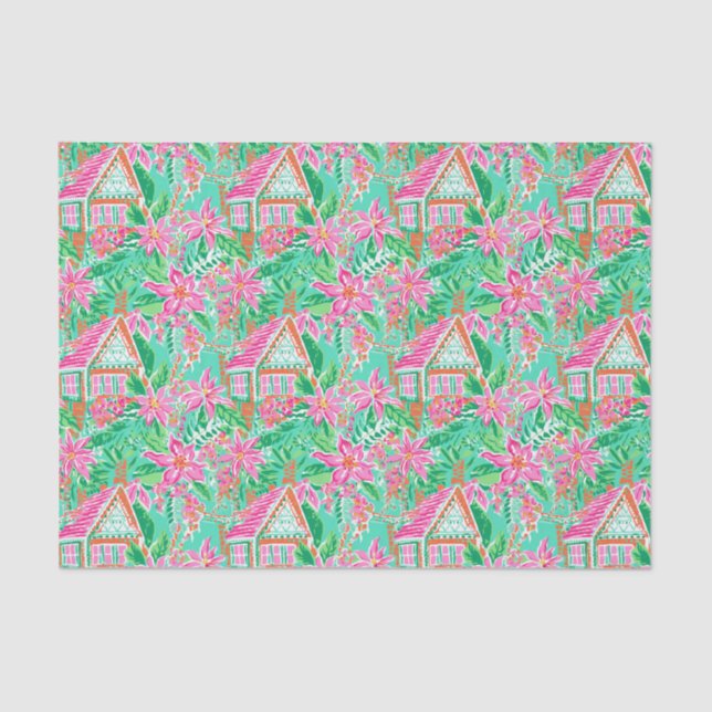 Palm Beach Christmas Watercolor Gingerbread House Tissue Paper (Front)