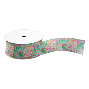 Palm Beach Christmas Watercolor Gingerbread Houses Grosgrain Ribbon