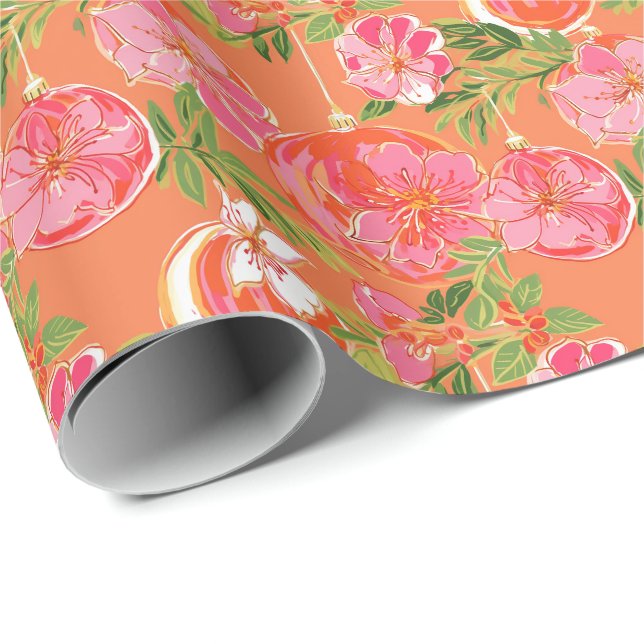 Palm Beach Christmas Watercolor Ornaments Wrapping Paper (Roll Corner)