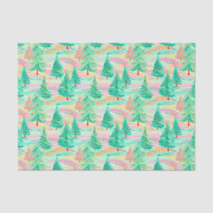 Palm Beach Christmas Watercolor Pink & Green Trees Tissue Paper