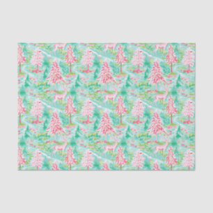 Palm Beach Christmas Watercolor Pink & Green Trees Tissue Paper