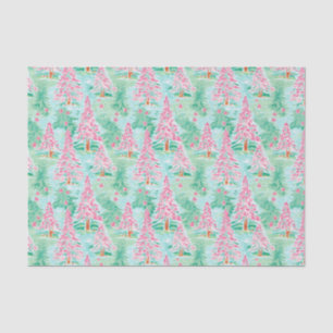 Palm Beach Christmas Watercolor Pink & Green Trees Tissue Paper