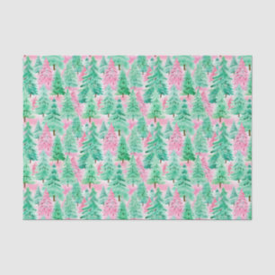Palm Beach Christmas Watercolor Pink & Green Trees Tissue Paper