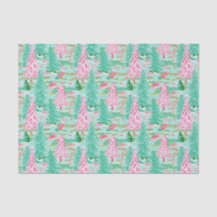 Palm Beach Christmas Watercolor Pink & Green Trees Tissue Paper