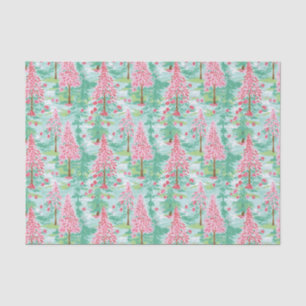 Palm Beach Christmas Watercolor Pink & Green Trees Tissue Paper