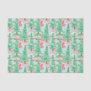 Palm Beach Christmas Watercolor Pink & Green Trees Tissue Paper
