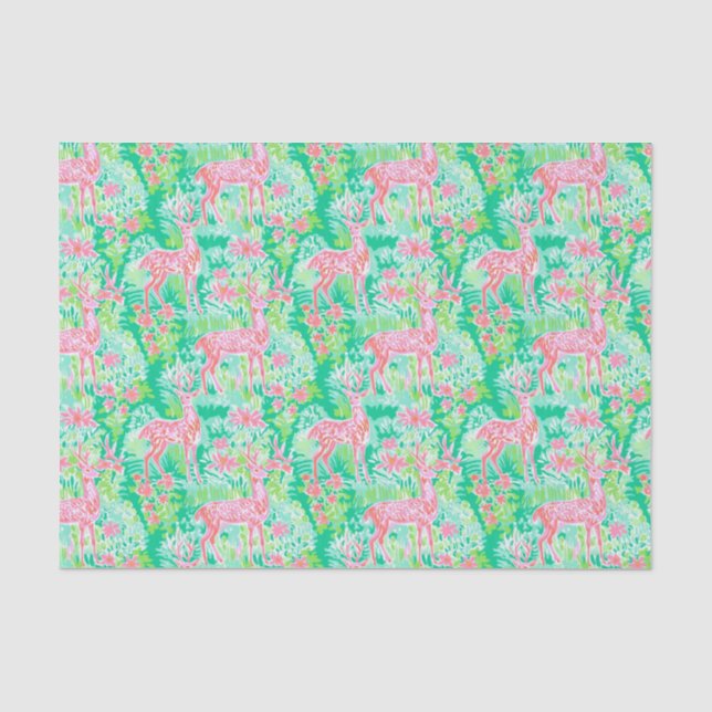 Palm Beach Christmas Watercolor Pink Reindeer Tissue Paper (Front)