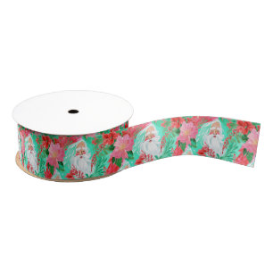 Palm Beach Christmas Watercolor Pink Santa Grosgrain Ribbon