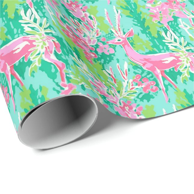 Palm Beach Christmas Watercolor Reindeer Wrapping Paper (Roll Corner)