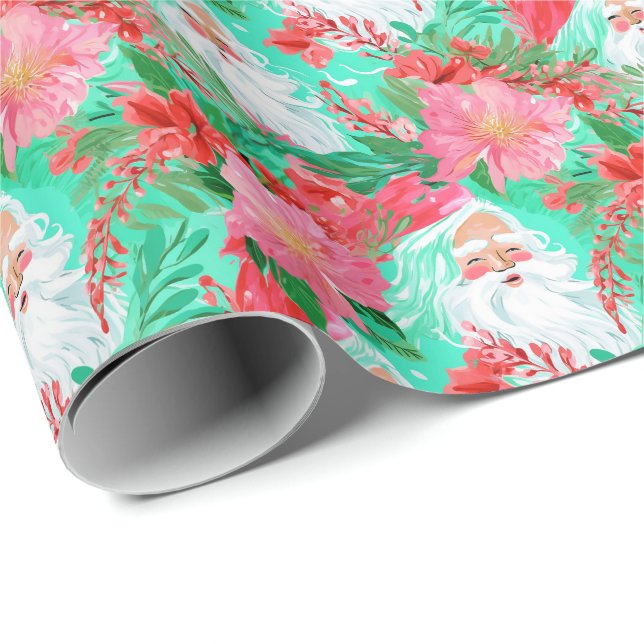 Palm Beach Christmas Watercolor Tropical Santa Wrapping Paper (Roll Corner)