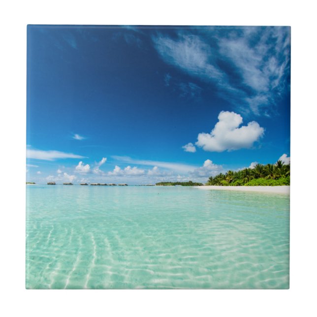 Palm beach deep blue skies aquamarine waters ceramic tile (Front)