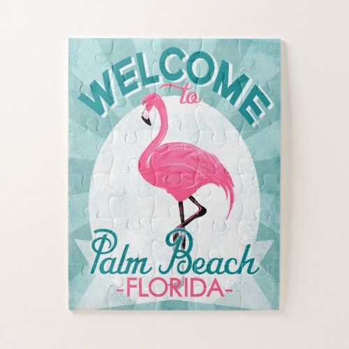 Palm Beach Florida Pink Flamingo _ Vintage Retro T Jigsaw Puzzle
