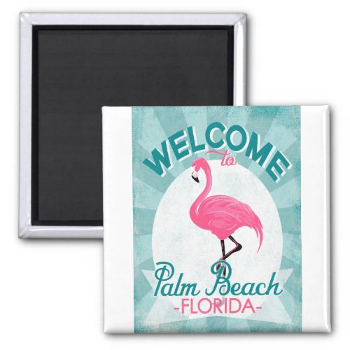 Palm Beach Florida Pink Flamingo _ Vintage Retro T Magnet