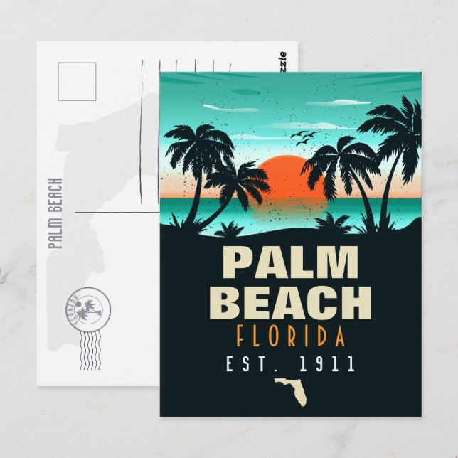 Palm Beach Florida Retro Sunset Souvenirs 60s Postcard (Front/Back)