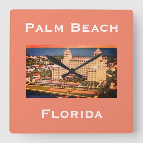 Palm Beach Florida _ Vintage Skyline Photo Square Wall Clock