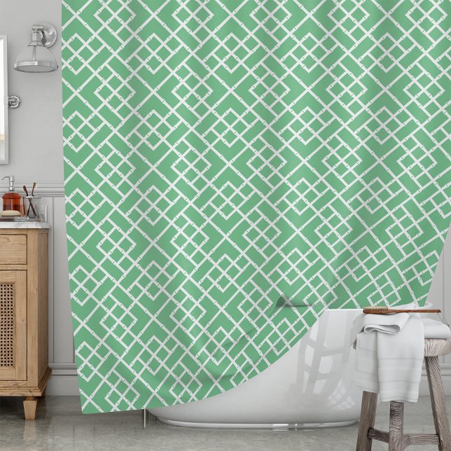 Palm Beach Green Geometric Bamboo Lattice Pattern Shower Curtain (Creator Uploaded)
