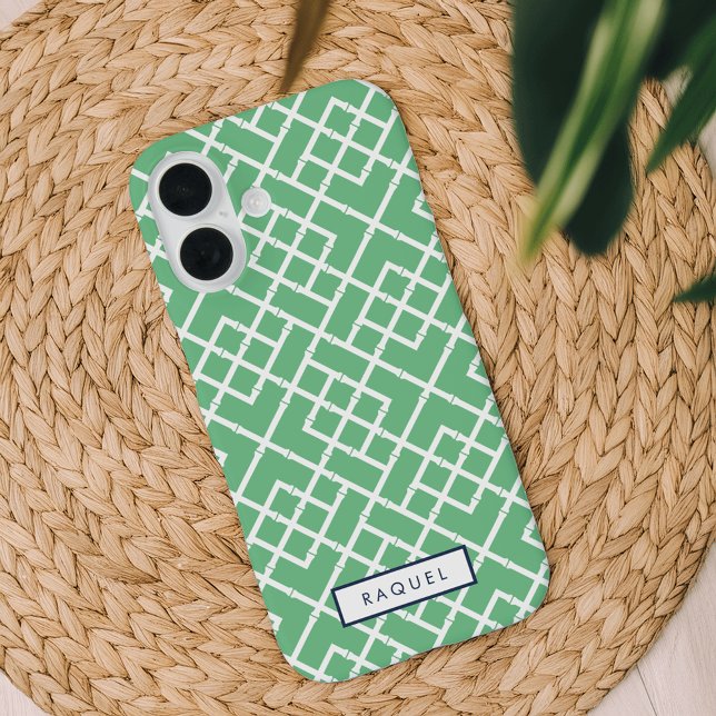 Palm Beach Green Geometric Bamboo Pattern Case-Mate iPhone Case (Creator Uploaded)