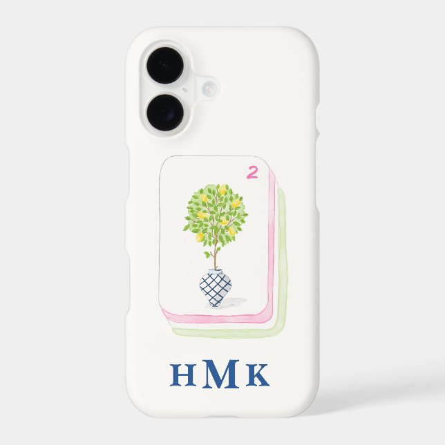Palm Beach Mahjong Tile | Custom Monogram  Iphone Case (Back)