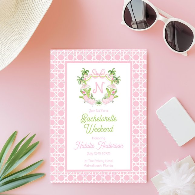 Palm Beach Monogram Crest Bachelorette Weekend Invitation (Creator Uploaded)